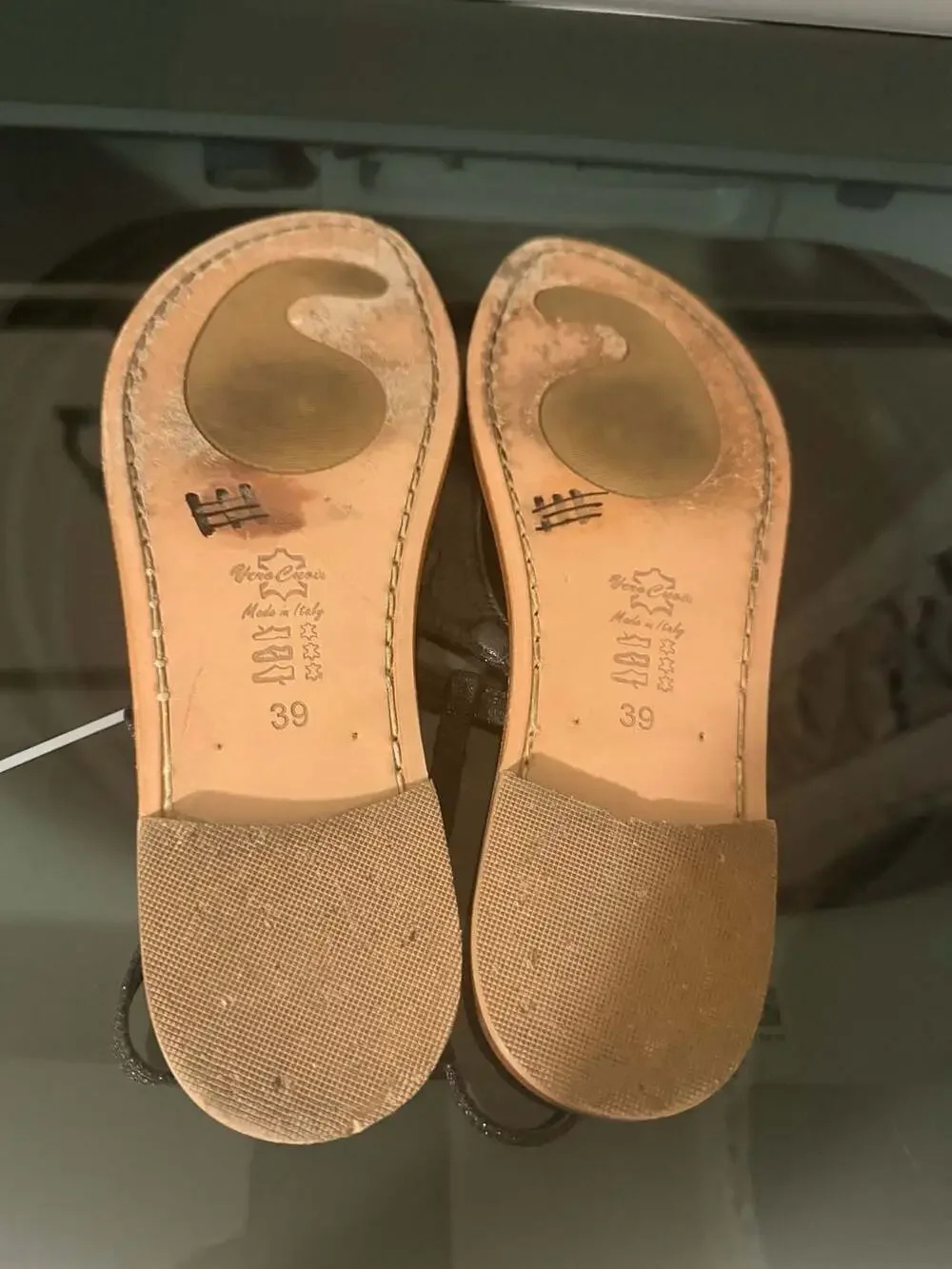 Corcione dal 1925 Triangolo Caprese Black Glitter Leather Flat Sandals